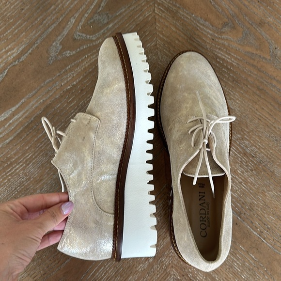 CORDANI Afton Platform Derby Gold Lace Up Loafer EU 41 Almond Toe NWOT Nordstrom - Picture 3 of 12